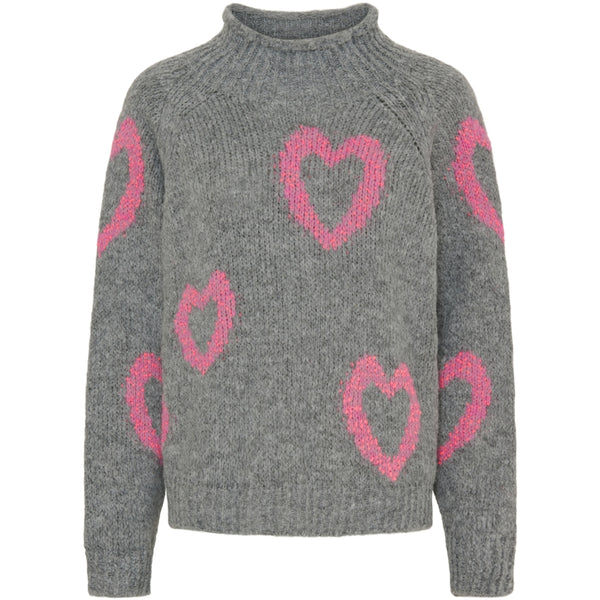 LaMarta Strickpullover Grigio/Fuxia mit Herzmotiv für Damen