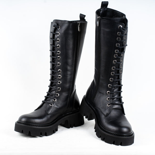 Kniehohe Damenstiefel mit spitzer|Reißverschluss und Blockabsatz. - LaMarta