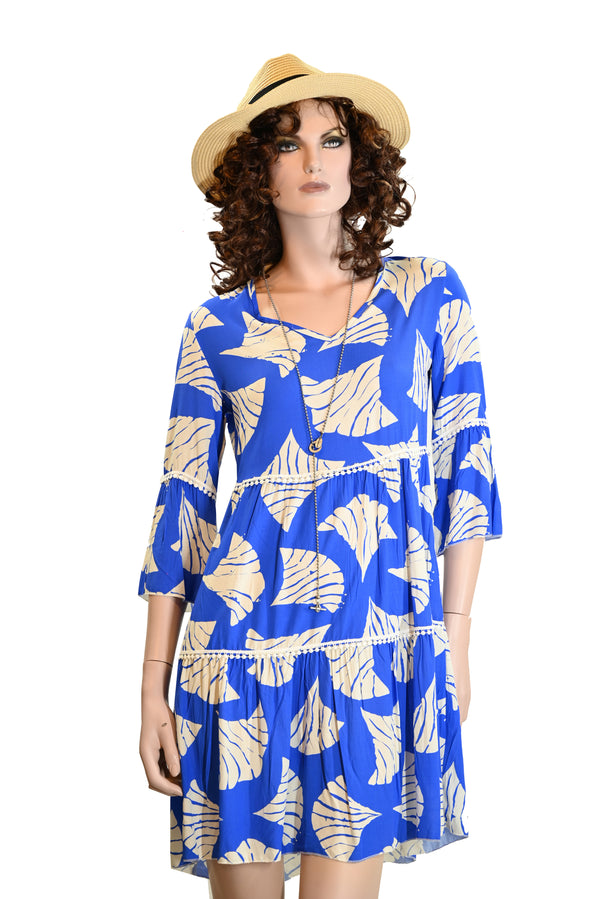 Damen sommer long shirt Maxikleid Boho Stil-blau und weiss