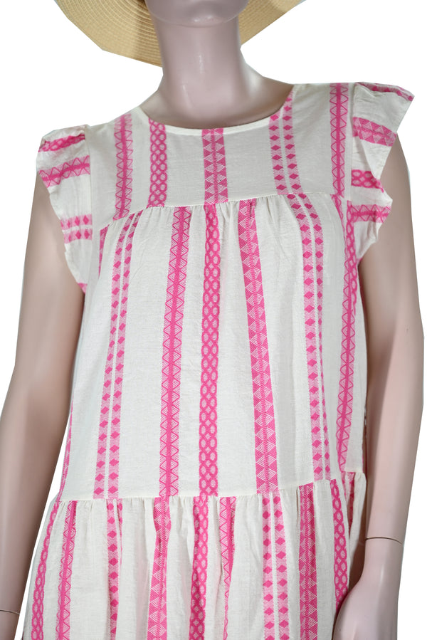 Damen sommer Maxikleid Boho Stil- weiss und roza