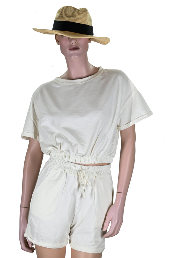 Damen ärmelloses Sommershirt und Shorts weiss