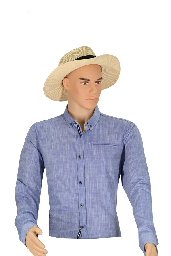 Herren Langarm Baumwollhemd in weiss und blau – Stilvoll & Bequem