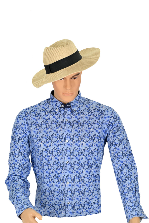 Herren Blau Blumenmuster Freizeithemd – Kurzarm Sommermode