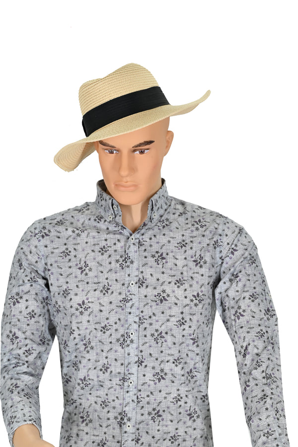 Herren Langarm Baumwollhemd in Grau mit Blumenmuster – Stilvoll & Bequem