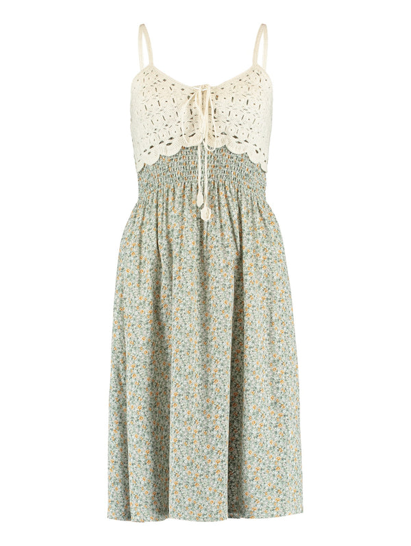 Elegantes Boho-Maxikleid – Damen grün Sommerkleid mit Spitzenoberteil - LaMarta