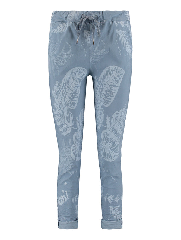 Modische Blaue Baumwollhose mit Blattdesign für Damen – Bequem und Trendig - LaMarta