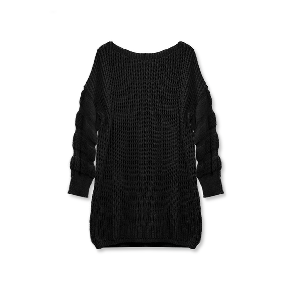 Damen Longpullover Oversize Strick – Schwarz, Warm & Bequem