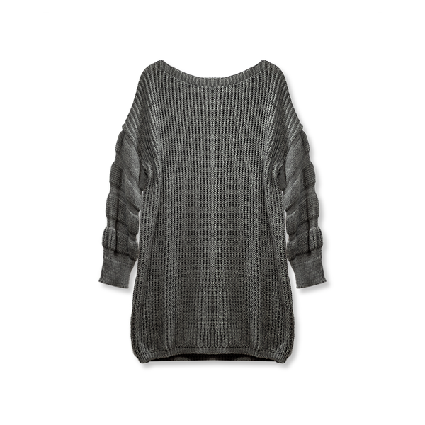 Damen Longpullover Oversize Strick – Grau,Warm & Bequem