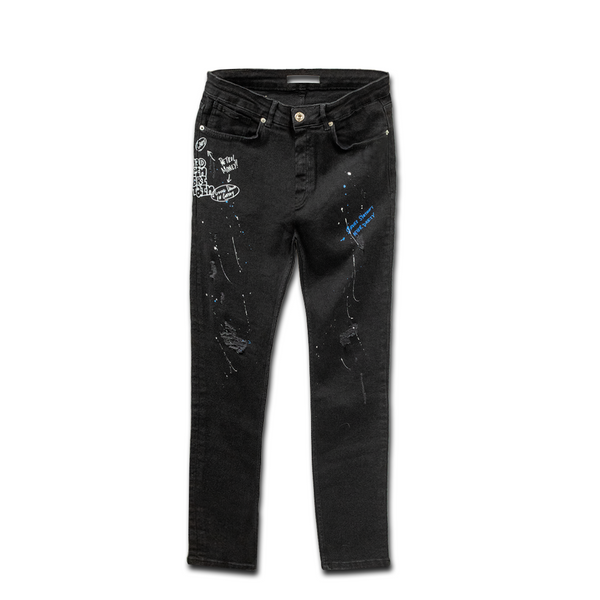 Schwarze Graffiti-Jeans für Damen|Slim Fit Denim-Hose