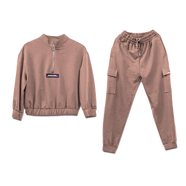 Fleece-Trainingsanzug in hellbraun|Sportanzug für Fitness und Freizeit - LaMarta