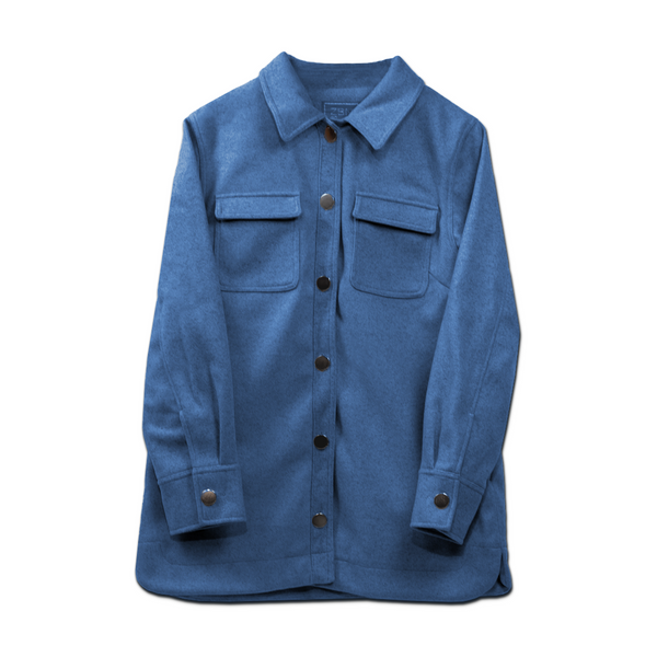 Damen Wollmix Shacket Hemdjacke mit Knöpfen| Blau Mantel - LaMarta